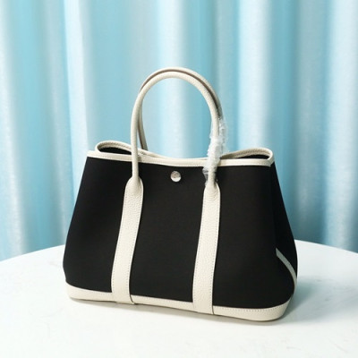 Hermes 2020 Garden Canvas Leather Tote Bag ,30cm - 에르메스 2020 가든파티 캔버스 여성용 토트백 HERB0840,30cm,블랙