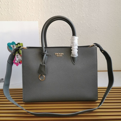 Prada 2020 Saffiano Tote Shoulder Bag,34cm - 프라다 2020 사피아노 여성용 토트 숄더백 ,1BA153-6,34cm ,그레이