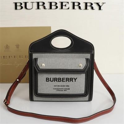 [버버리] Burberry Custom Mini Two-tone Canvas Leather Pocket Tote Bag 23cm - 버버리 커스텀급 미니 투톤 캔버스 레더 포켓 토트백 BURB0505, 23cm, 블랙