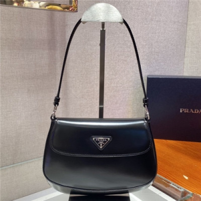 [프라다]Prada 2021 Women's Leather Hobo Shoulder Bag 23cm - 프라다 2021 여서용 레더 호보 숄더백 23cm, PRAB0140, 블랙