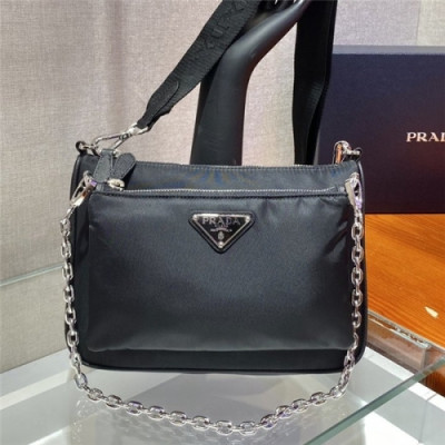 [프라다]Prada 2021 Women's Nylon Tote Shoulder Bag 23cm - 프라다 2021 여성용 나일론 토트 숄더백 23cm, PRAB0150, 블랙