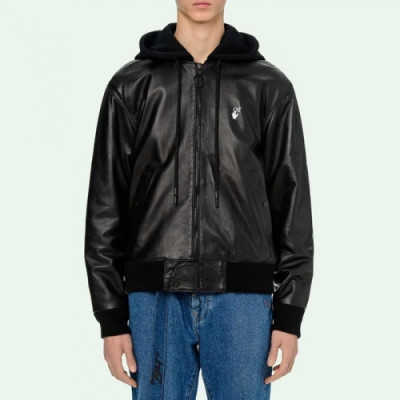 [오프화이트]Off-white 2020 Mens Logo Casual Leather Jackets - 오프화이트 2020 남성 로고 캐쥬얼 가죽 자켓 Off0587x.Size(s - xl).블랙