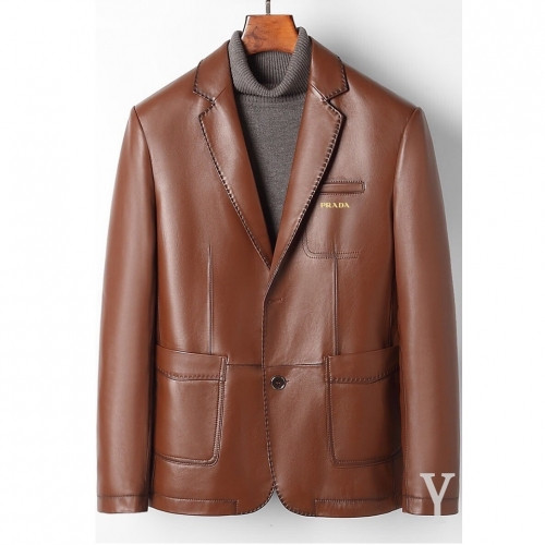Prada 2020 Mens Logo Casual Leather Jacket - 프라다 2020 남성 로고 캐쥬얼 가죽 자켓 Pra01172x.Size(m - 3xl).브라운