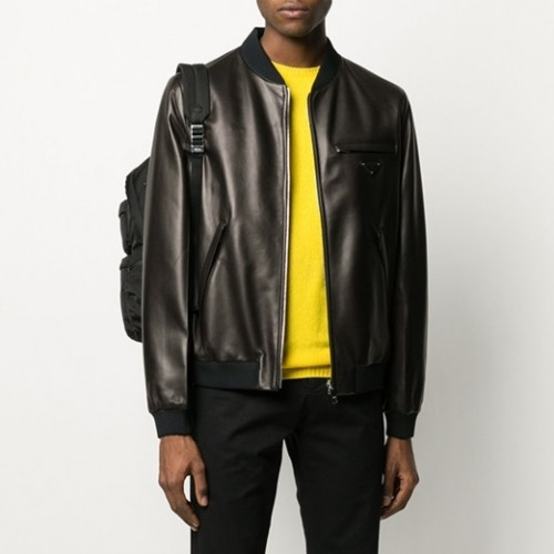 Prada 2020 Mens Logo Casual Leather Jacket - 프라다 2020 남성 로고 캐쥬얼 가죽 자켓 Pra01180x.Size(m - 3xl).블랙