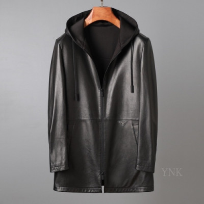 [프라다]Prada 2020 Mens Logo Casual Leather Jacket - 프라다 2020 남성 로고 캐쥬얼 가죽 자켓 Pra01198x.Size(m - 3xl).블랙