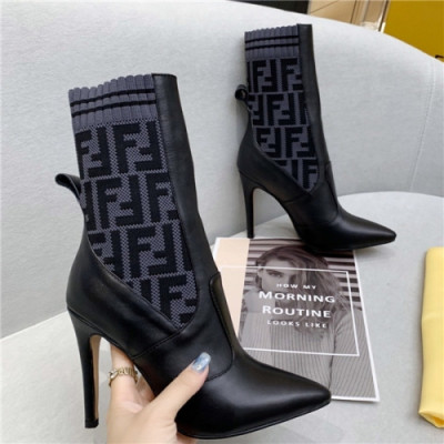 Fendi 2020 Women's Leather High Heel Ankle Boots - 펜디 2020 여성용 레더 하이힐 앵글부츠,Size(225-250),FENS0346,블랙