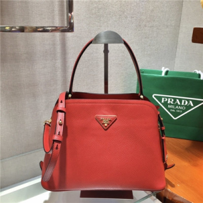 Prada 2020 Women's Leather Tote Shoulder Bag,28.5cm - 프라다 2020 여성용 레더 토트 숄더백,28.5cm,PRAB0282,레드