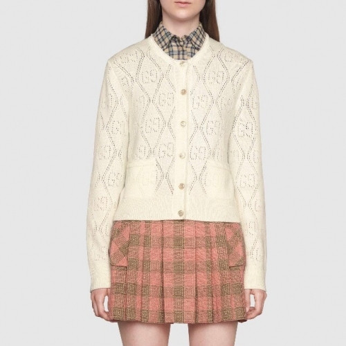 Gucci Womens Trendy Crew-neck Wool Cardigan - 구찌 2020 여성 드렌디 크루넥 울 가디건 Guc03319x.Size(s - l).화이트