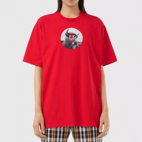 Burberry Mm/Wm Logo Cotton Short Sleeved Tshirts - 버버리 2021 남/녀 로고 코튼 반팔티 Bur03703x.Size(s - xl).레드