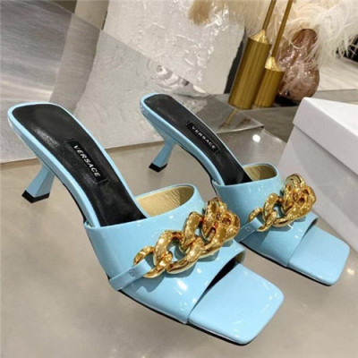 Versace 2021 Women's Leather High Heel Slipper - 베르사체 2021 여성용 레더 하이힐 슬리퍼,Size(225-250),VERS0548,스카이블루