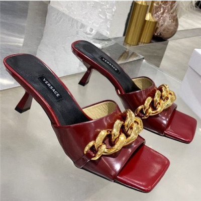 Versace 2021 Women's Leather High Heel Slipper - 베르사체 2021 여성용 레더 하이힐 슬리퍼,Size(225-250),VERS0550,레드