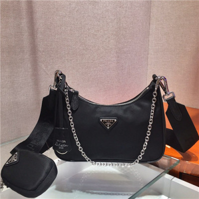 [프라다]Prada 2021 Women's Nylon Hobo Bag,22cm - 프라다 2021 여성용 네일론 호보백,2cm,PRAB0343,블랙