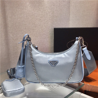 [프라다]Prada 2021 Women's Nylon Hobo Bag,22cm - 프라다 2021 여성용 네일론 호보백,2cm,PRAB0346,스카이블루