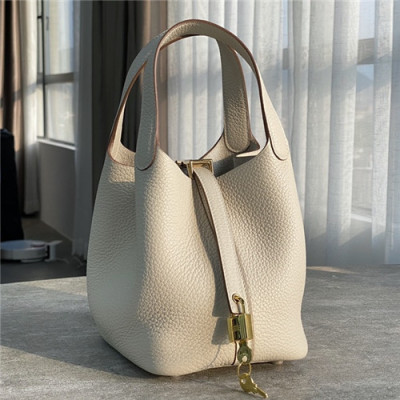 [에르메스]Hermes 2021 Women's Leather Bucket Tote Bag,18cm - 에르메스 2021 여성용 레더 버킷 토트백,18cm,HERB0846,화이트