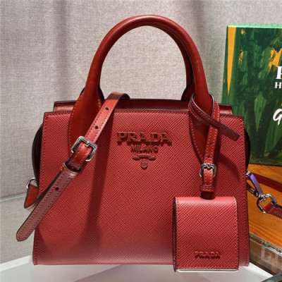 [프라다]Prada 2021 Monochrome Safiano Leather Tote Shoulder Bag,22cm - 프라다 2021 모노크롬 사피아노 토트 숄더백,22cm,PRAB0347,레드