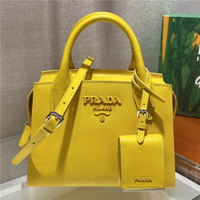 [프라다]Prada 2021 Monochrome Safiano Leather Tote Shoulder Bag,22cm - 프라다 2021 모노크롬 사피아노 토트 숄더백,22cm,PRAB0350,옐로우