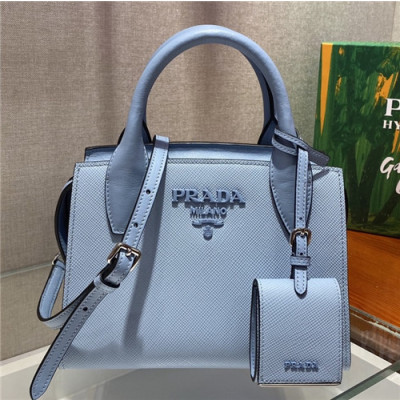 [프라다]Prada 2021 Monochrome Safiano Leather Tote Shoulder Bag,22cm - 프라다 2021 모노크롬 사피아노 토트 숄더백,22cm,PRAB0351,스카이블루