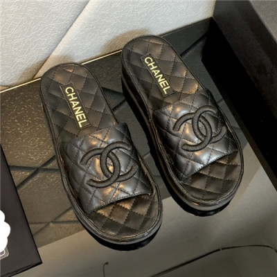 Chanel 2021 CC Logo Leather Slipper - 샤넬 2021 CC로고 레더 슬리퍼,Size(225-250),CHAS0590,블랙