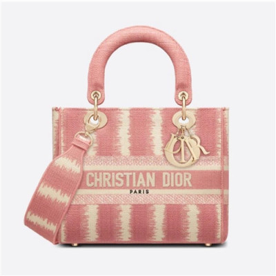 [럭셔리한]Dior 2021 Canvas Embroidery Medium Lady D-Lite Tote Bag/Cross Bag,24cm,DIOB0653 - 디올 2021 캔버스 임브로이더리 미디엄 토트백/크로스백,24cm,핑크