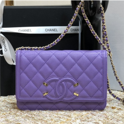 Chanel 2021 Women's Leather Chain Shoulder Bag,19.5cm,CHAB1655 - 샤넬 2021 여성용 레더 체인 숄더백,19.5cm,퍼플