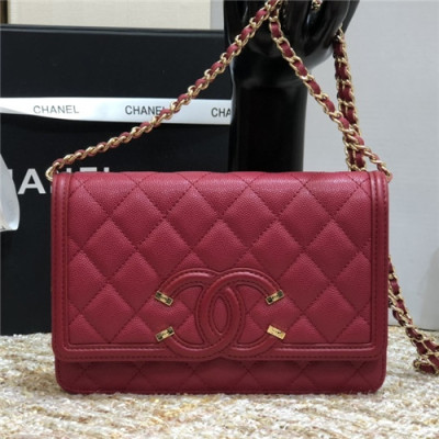 Chanel 2021 Women's Leather Chain Shoulder Bag,19.5cm,CHAB1658 - 샤넬 2021 여성용 레더 체인 숄더백,19.5cm,레드