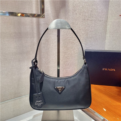 [유니크한]Prada 2021 Women's Nylon Hobo Bag,22cm,1NE204,PRAB0396 - 프라다 2021 여성용 나일론 호보백,22cm,블랙