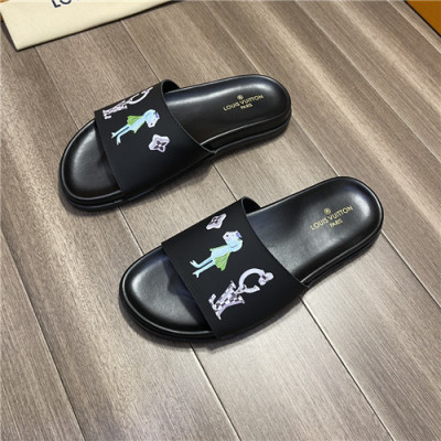 Louis Vuitton 2021 Men's Leather Slipper,LOUS1995 - 루이비통 2021 남성용 레더 슬리퍼,Size(240-270),블랙