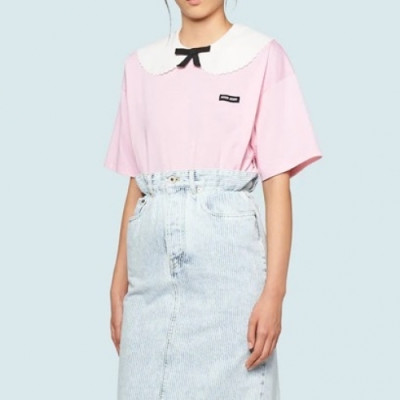 Miumiu Womens Cotton Short Sleeved Tshirt Pink - 미우미우 2021 여성 코튼 반팔티 Miu0215x Size(xs - m) 핑크