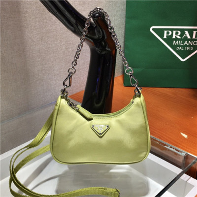 [프라다]Prada 2021 Women's Mini Nylon Hobo Bag,15cm,PRAB0405 - 프라다 2021 여성용 미니 나일론 호보백,15cm,그린