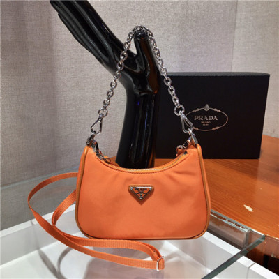 [프라다]Prada 2021 Women's Mini Nylon Hobo Bag,15cm,PRAB0408 - 프라다 2021 여성용 미니 나일론 호보백,15cm,오렌지