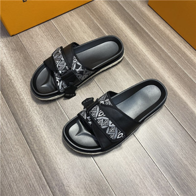 Louis Vuitton 2021 Men's Leather Slipper,LOUS2058 - 루이비통 2021 남성용 레더 슬리퍼,Size(240-270),블랙