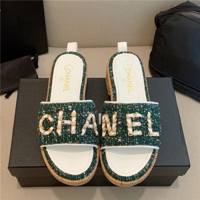 Chanel 2021 Women's Embroidery Slipper,CHAS0627 - 샤넬 2021 여성용 임브로이더리 슬리퍼,Size(225-250),그린