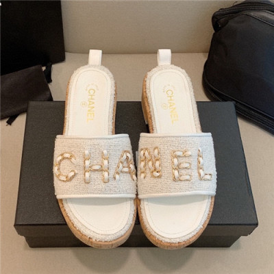 Chanel 2021 Women's Embroidery Slipper,CHAS0629 - 샤넬 2021 여성용 임브로이더리 슬리퍼,Size(225-250),화이트