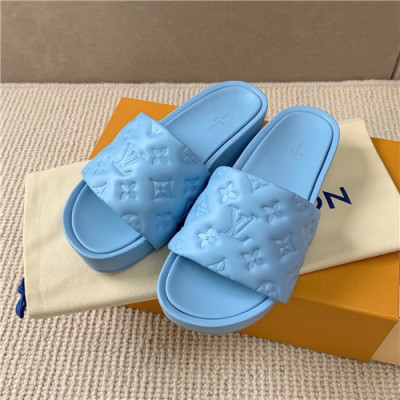 Louis Vuitton 2021 Women's Leather Slipper,LOUS2074 - 루이비통 2021 여성용 레더 슬리퍼,Size(225-250),스카이블루