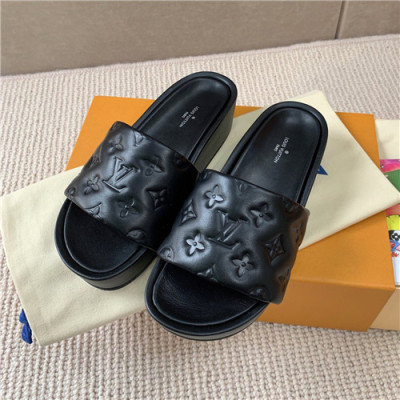 Louis Vuitton 2021 Women's Leather Slipper,LOUS2075 - 루이비통 2021 여성용 레더 슬리퍼,Size(225-250),블랙