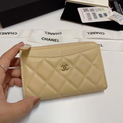 Chanel 2025 Womens Leather Card Purse,13cm,CHAW0130 - 샤넬 2025 여성용 레더 카드퍼스,13cm,베이지