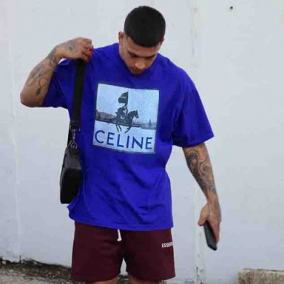 Celine  Mm/Wm Hedi Slimane Logo Cotton Short Sleeved Tshirts Blue - 셀린느 2021 남/녀 로고 코튼 반팔티 Cel0124x Size(s - 2xl) 블루