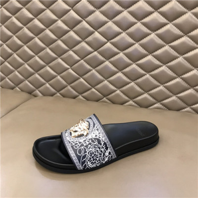 Versace 2021 Men's Leather Slipper,VERS0584 - 베르사체 2021 남성용 레더 슬리퍼,Size(240-270),블랙