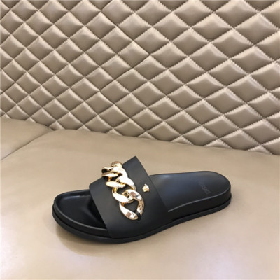 Versace 2021 Men's Leather Slipper,VERS0587 - 베르사체 2021 남성용 레더 슬리퍼,Size(240-270),블랙