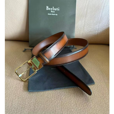 Berluti 2023 Mens Leather Belt,3.5cm,BLTBT0002 - 벨루티 2023 남성용 레더 벨트,3.5cm,브라운