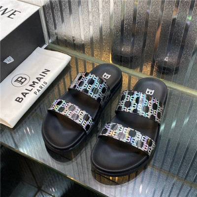 Balmain 2021 Men's Leather Slipper,BALMS0037 - 발망 2021 남성용 레더 슬리퍼,Size(240-270),블랙