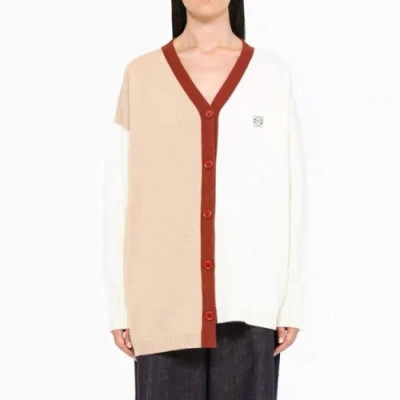 Loewe  Womens Logo Crew-neck Wool Cardigan Beige - 로에베 2021 여성 로고 크루넥 울 가디건 Loe0490x Size(s - l) 베이지