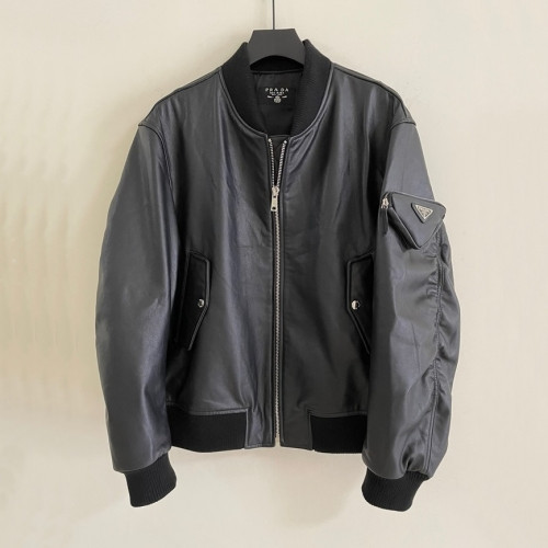 Prada Mens Logo Casual Leather Jacket Black - 프라다 2021 남성 로고 캐쥬얼 가죽 자켓 Pra02410x Size(m - 2xl) 블랙
