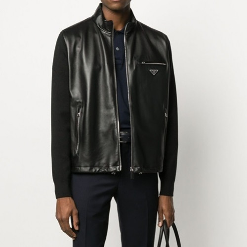 Prada Mens Logo Casual Leather Jacket Black - 프라다 2021 남성 로고 캐쥬얼 가죽 자켓 Pra02417x Size(m - 2xl) 블랙