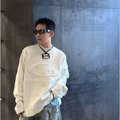 Balenciaga  Mm/Wm Logo Crew-neck Sweaters White - 발렌시아가 남자 로고 크루넥 스웨터 Bal01214x