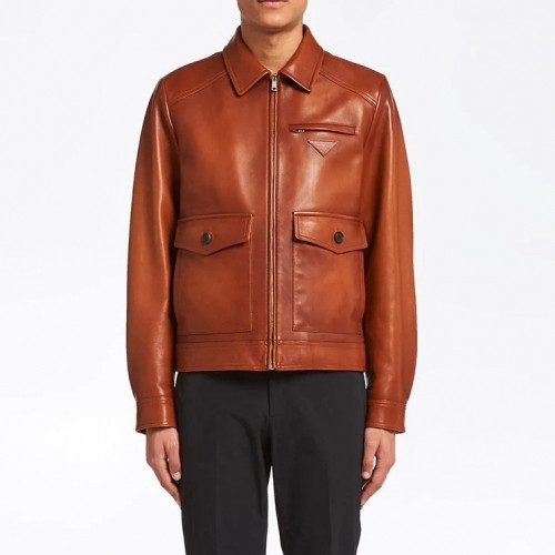Prada Mens Logo Casual Leather Jackets - 프라다 2021 남성 로고 캐쥬얼 가죽 자켓 Pra02449x Size(m - 3xl) 브라운