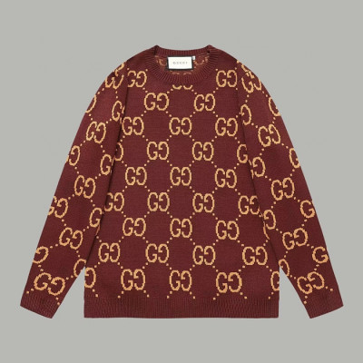 Gucci  Mens Retro Logo Crew-neck Sweaters Red - 구찌 2023 남성 레트로 로고 크루넥 스웨터 Guc02347x Size(s - 2xl) 브라운