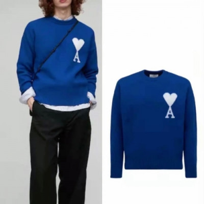 Ami  Mm/Wm Logo Casual Turtle-neck Sweaters Blue - 아미 2021 남/녀 로고 캐쥬얼 터틀넥 스웨터 Ami0235x Size(s - xl) 블루