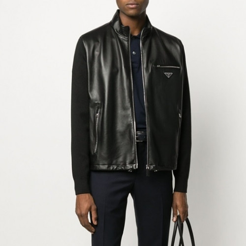 Prada Mens Logo Casual Leather Jacket Black - 프라다 2021 남성 로고 캐쥬얼 가죽 자켓 Pra02491x Size(m - 2xl) 블랙