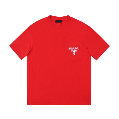 프라다 남자 크루넥 레드 반팔티 - Unisex Red Tshirts - Pra02576x